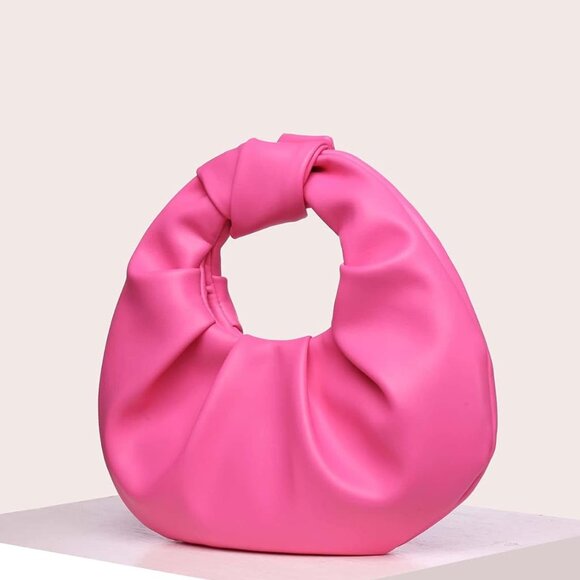 Women's Ruched PU Leather Hobo Handbag Clutch Purse - Picture 3 of 6